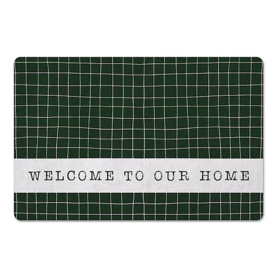 Dark Green and White Pencil Grid Floor Mat